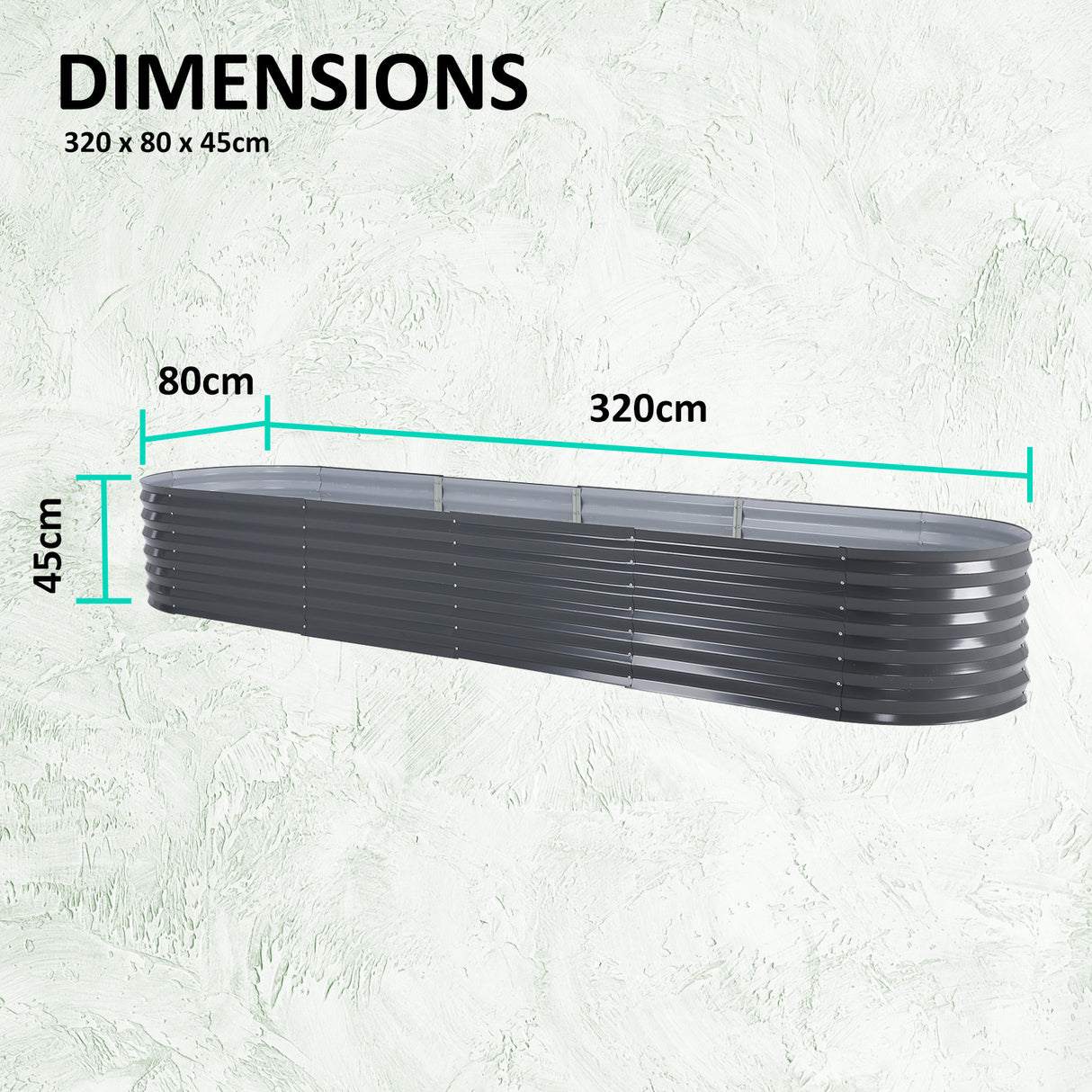 2X Raised Garden Bed Galvanised Steel Planter Oval 320 x 80 x 45cm GREY