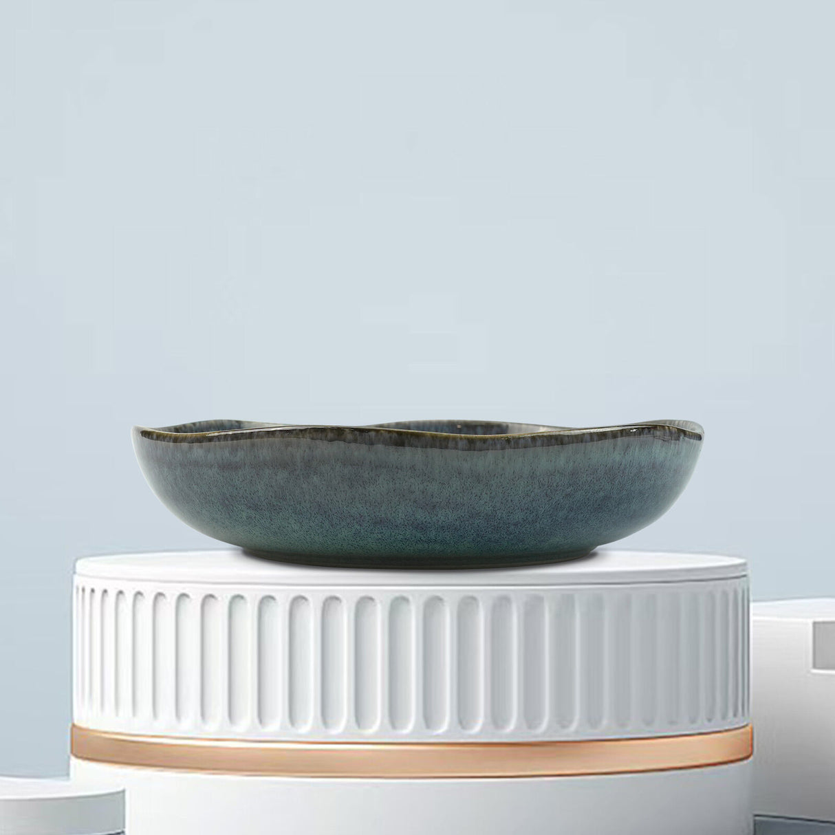 3 Pieces Reactive Glazed Ceramic Organic Fine Dinner Set with Plate and Bowl - Earthy Aqua