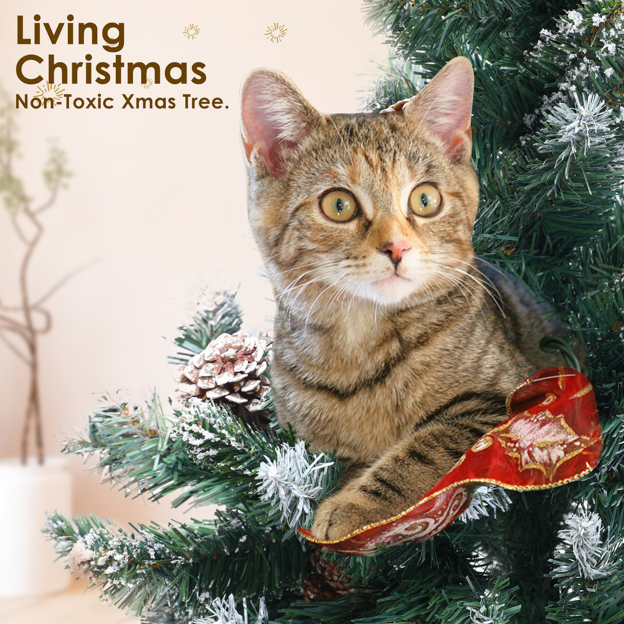 Snowy Christmas Tree Xmas Pine Cones 5Ft 150cm 720 tips Bauble Balls