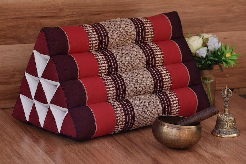 Mothers day gift Thai Triangle Pillow Backrest Cushion Kapok Filled_Light RED ONLY