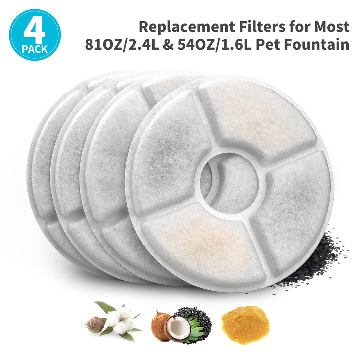 YES4PETS 8 x Pet Dog Cat Water Fountain Replacement Filters Activated Carbon Triple Filtration Automatic Dispenser