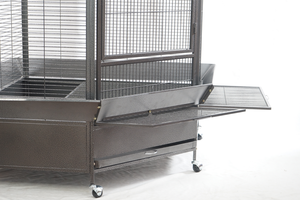 YES4PETS 161 cm XL Corner Bird Cage Pet Parrot Aviary Perch Castor Wheel Stand Black Silver