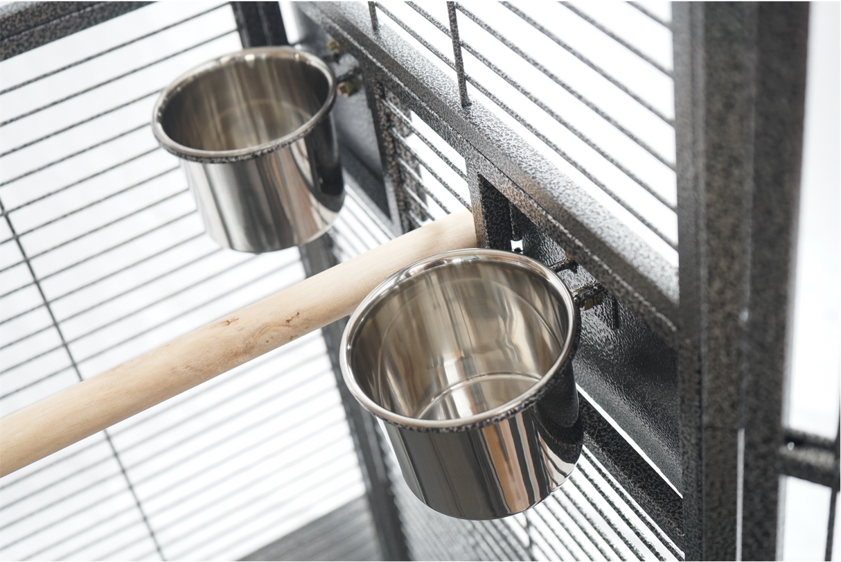 YES4PETS 161 cm XL Corner Bird Cage Pet Parrot Aviary Perch Castor Wheel Stand Black Silver