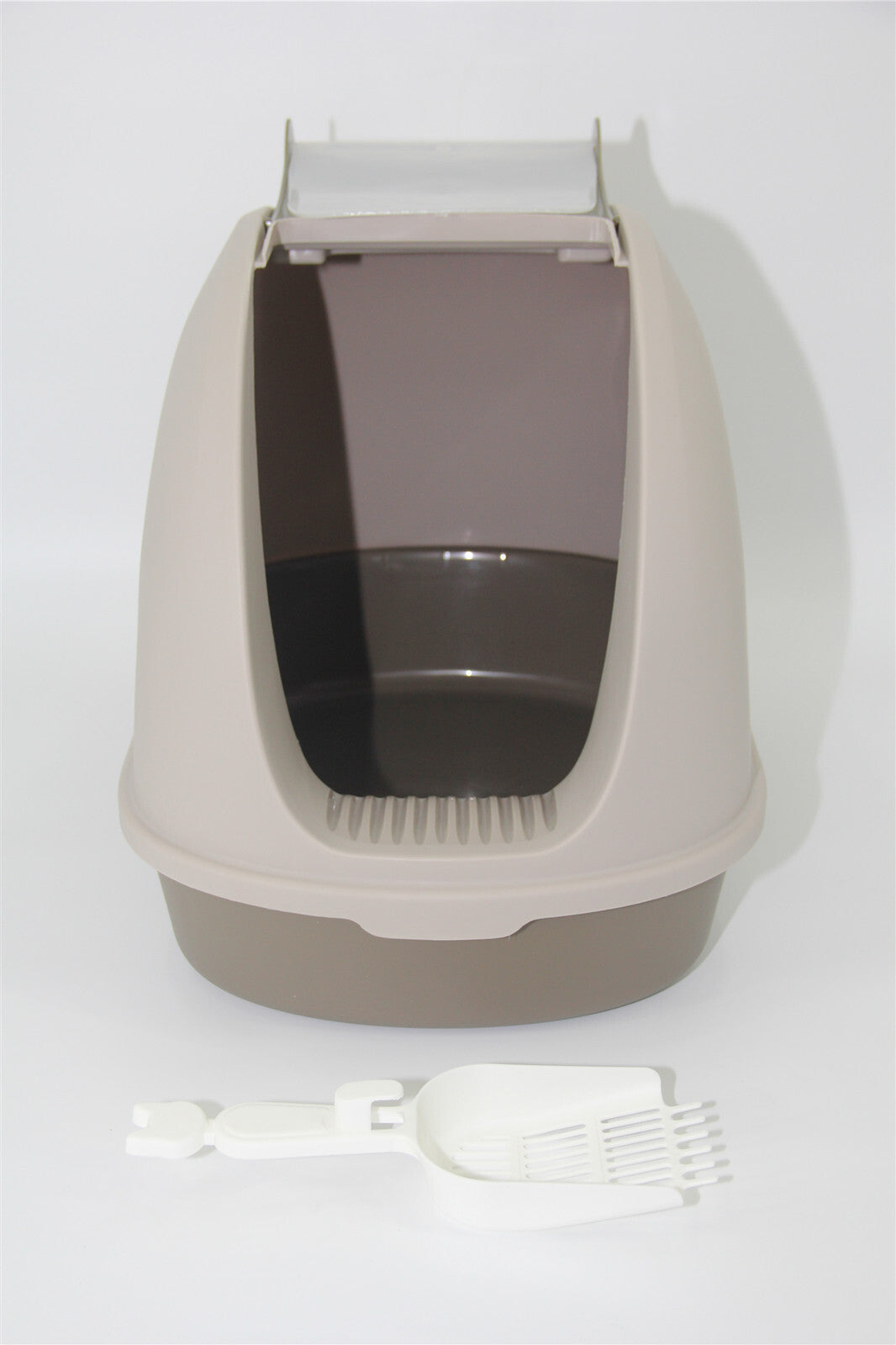 YES4PETS Cat Toilet Litter Box Portable Hooded Tray House with Scoop and Handle Brown