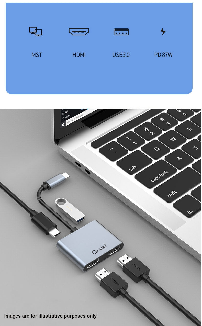 Oxhorn 4K USB-C Dual HDMI Adapter with Charging Port