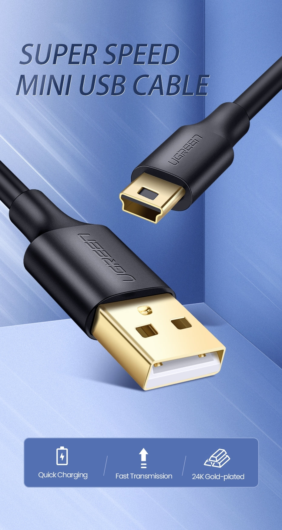 UGREEN 1M Mini-USB to USB-A High-Speed Data Transfer Cable