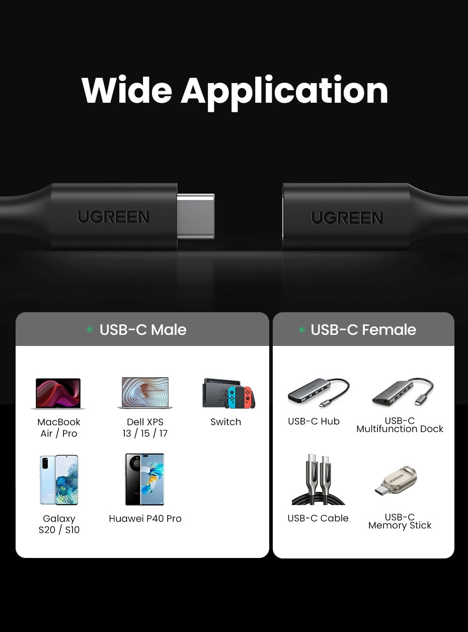 UGREEN 100W USB-C Extension Cable 1M for High-Speed Charging and Data Transfer