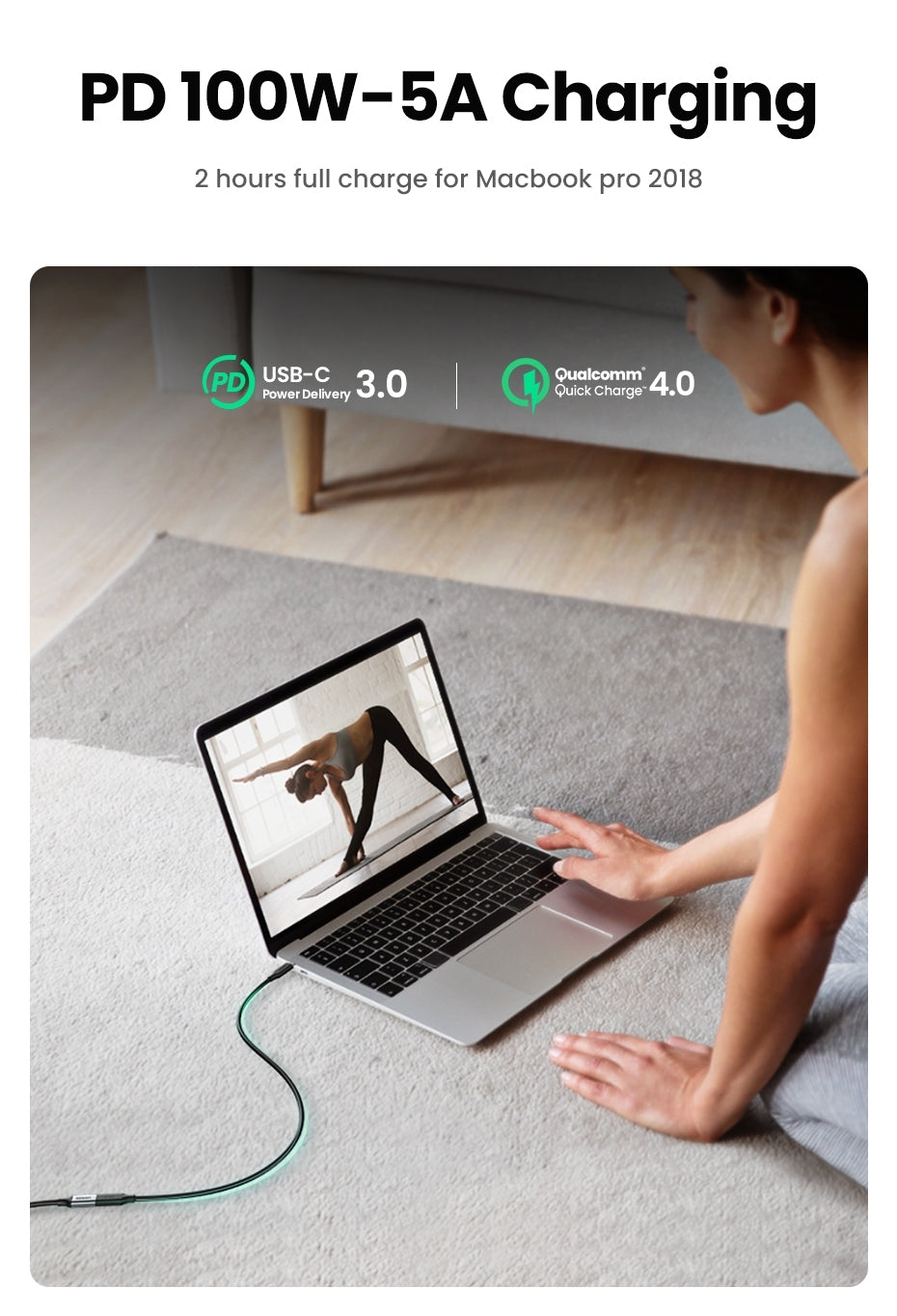 UGREEN 100W USB-C Extension Cable 1M for High-Speed Charging and Data Transfer