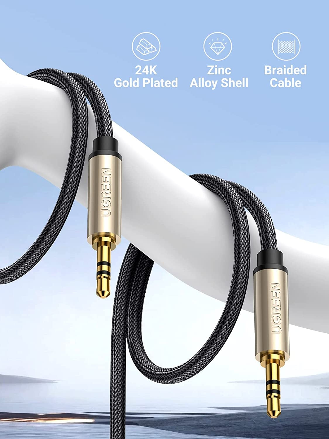 UGREEN 10604 2M Premium 3.5mm Male to Male HiFi Aux Stereo Audio Cable