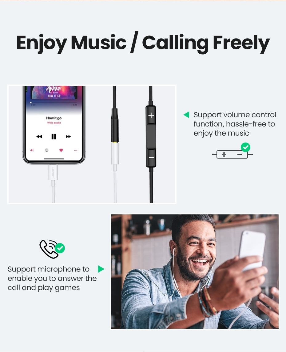 UGREEN MFi Certified iPhone 8-Pin to 3.5mm Headphone Converter