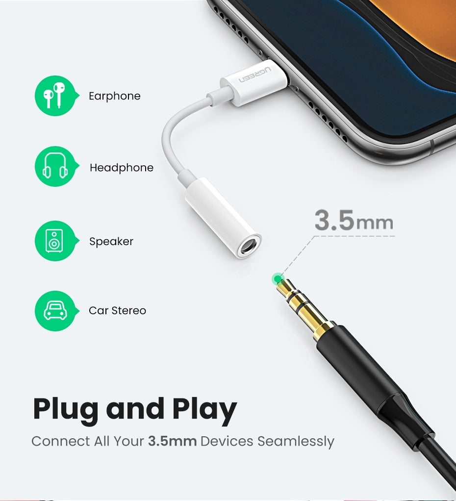 UGREEN MFi Certified iPhone 8-Pin to 3.5mm Headphone Converter