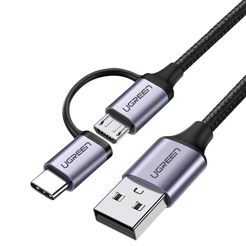 UGREEN 30875 2-in-1 USB-A to Micro USB & USB-C Charging Cable - 1m Length