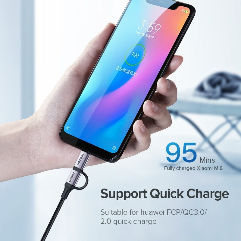 UGREEN 30875 2-in-1 USB-A to Micro USB & USB-C Charging Cable - 1m Length