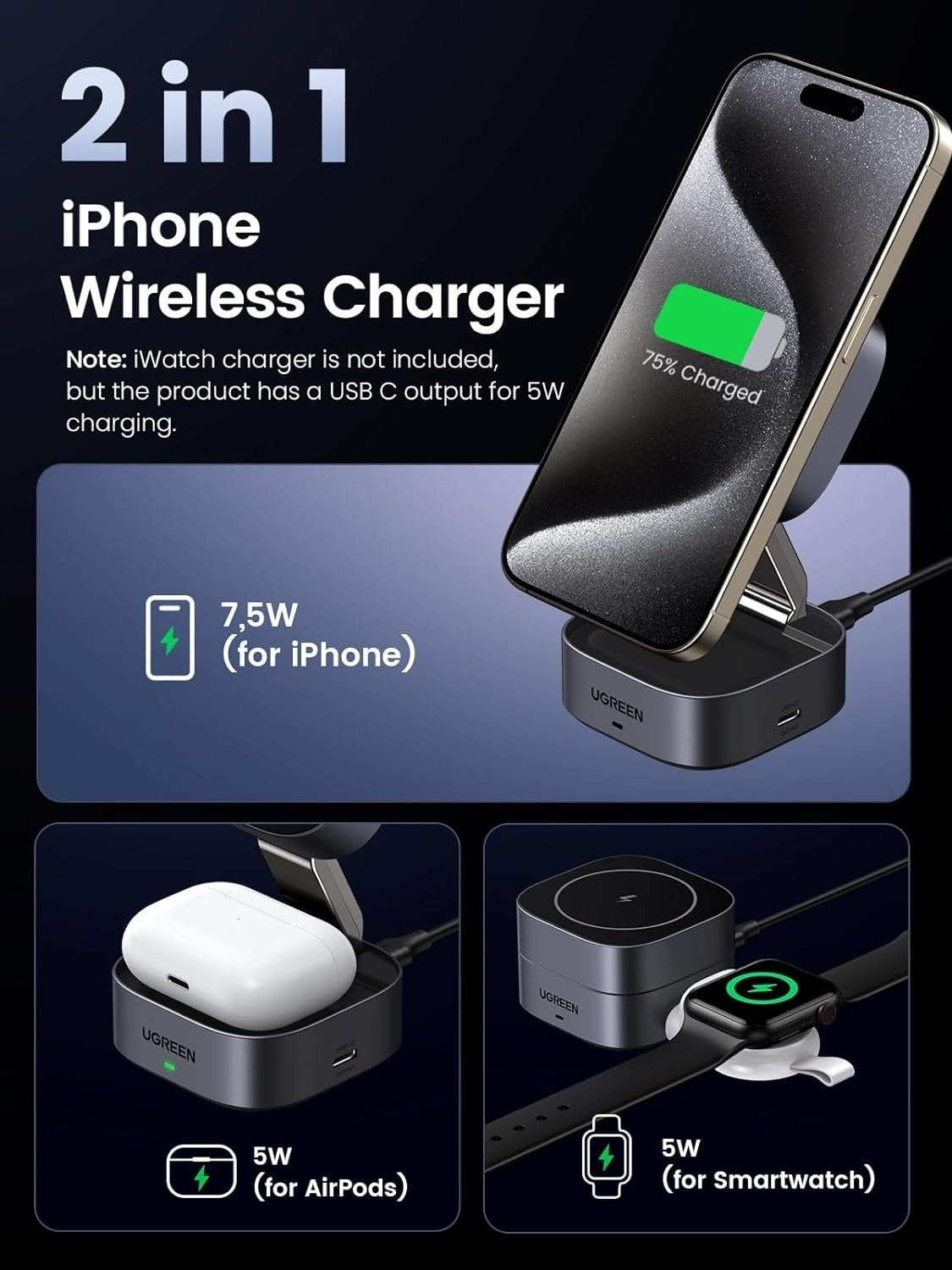 UGREEN 2-in-1 MagSafe Fast Wireless Charging Stand for iPhone and AirPods