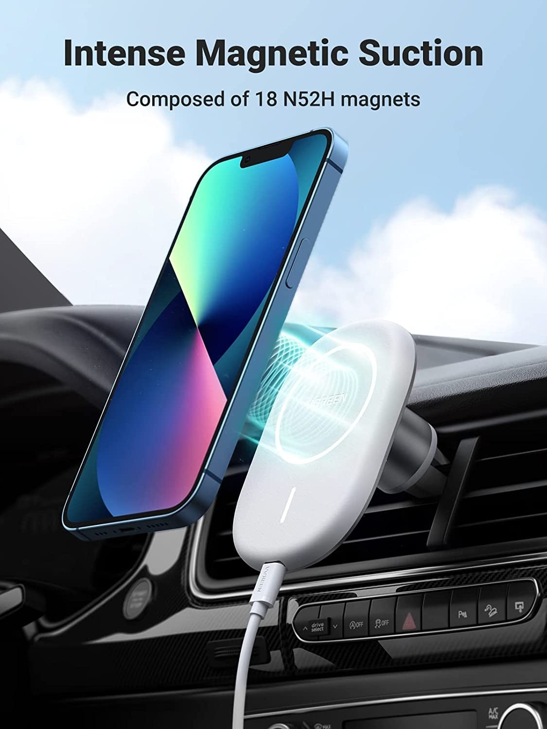 UGREEN 40117 Magnetic Fast Charge Car Mount for iPhone 13/12 Series