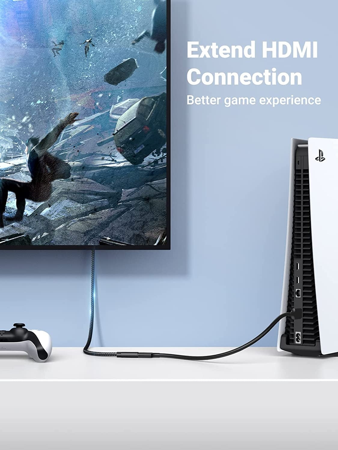 UGREEN 8K HDMI Extension Cable 1M - High-Speed 48Gbps Male to Female Connector