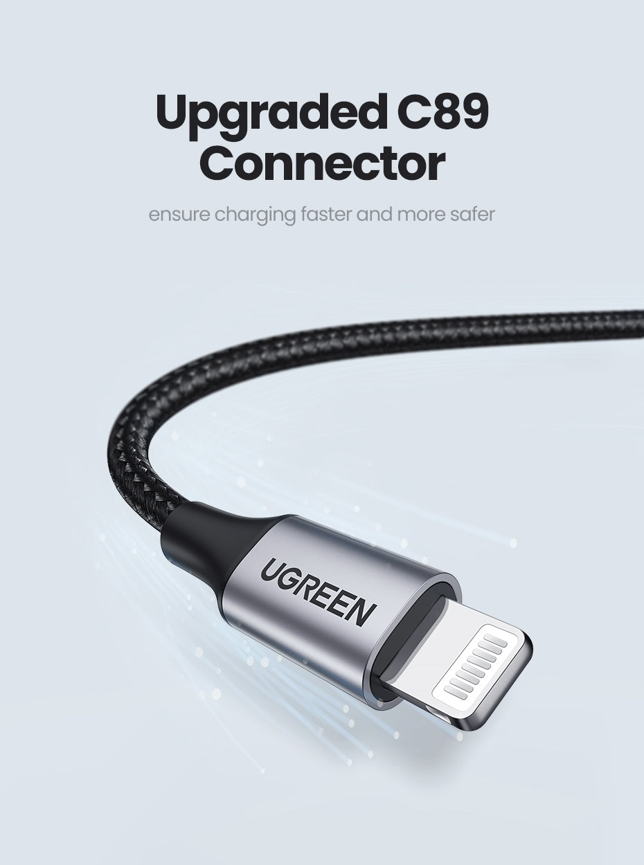 UGREEN 2M USB-A to Lightning iPhone Charging Cable - Black, MFI Certified