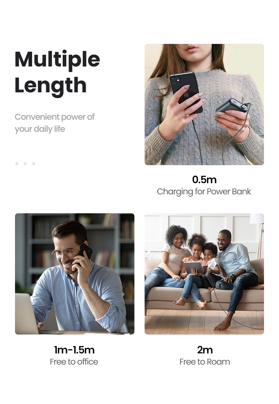 UGREEN 2M USB-A to Lightning iPhone Charging Cable - Black, MFI Certified