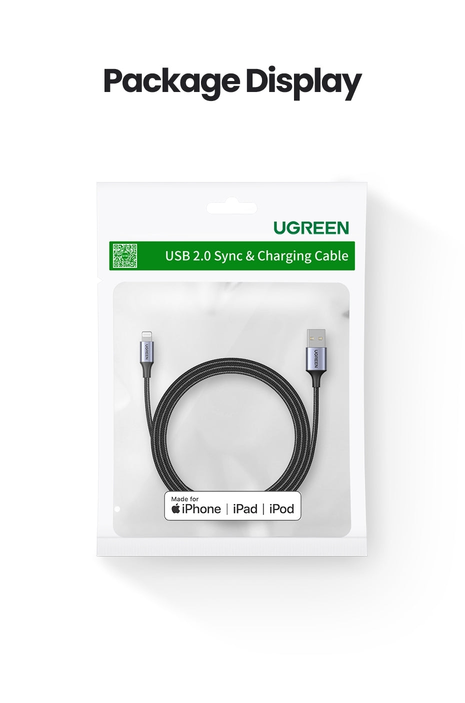 UGREEN 2M USB-A to Lightning iPhone Charging Cable - Black, MFI Certified