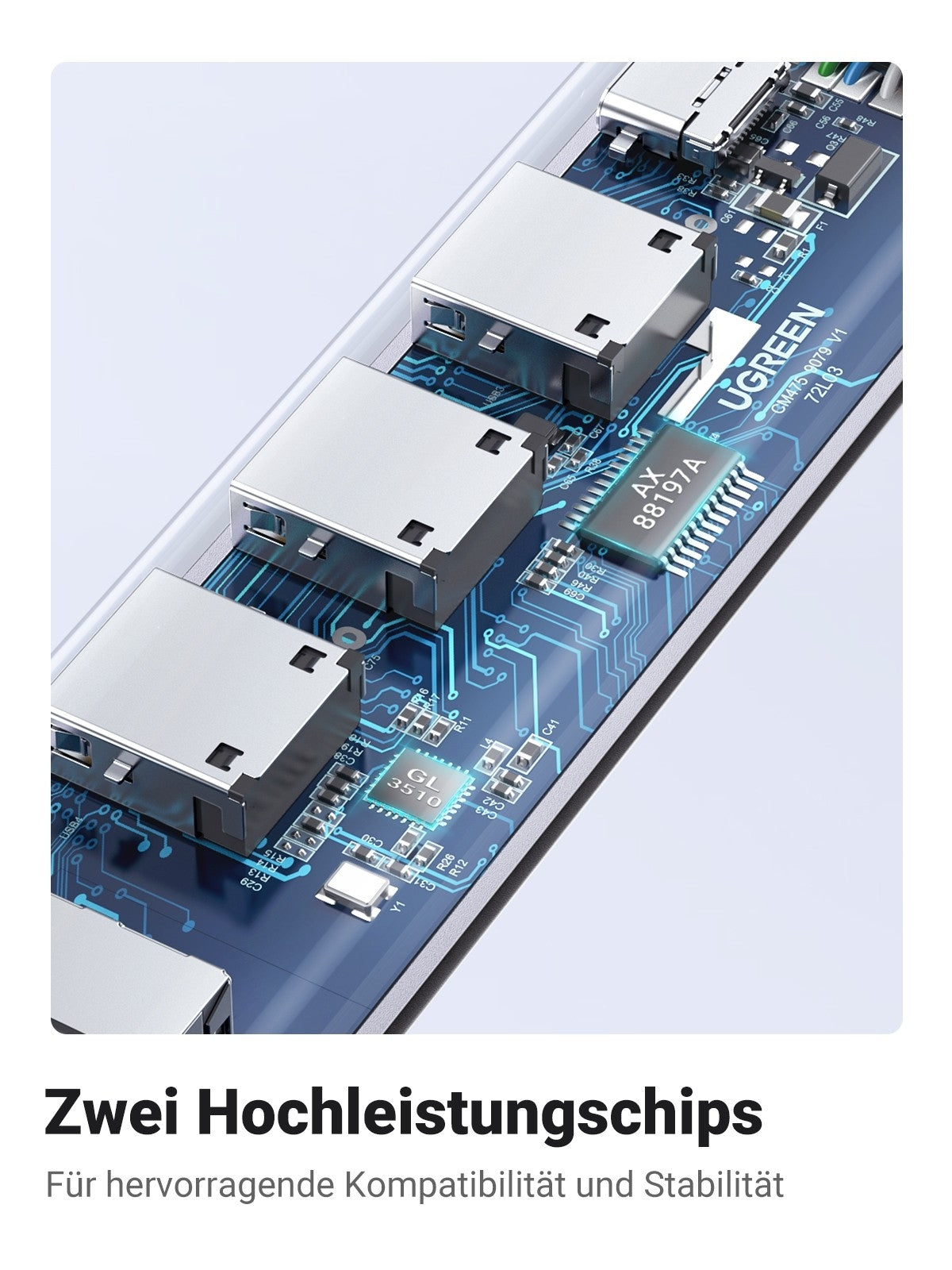 UGREEN 5-in-1 USB 3.0 Gigabit Ethernet Hub with 3 USB Ports and Type-C Power Supply
