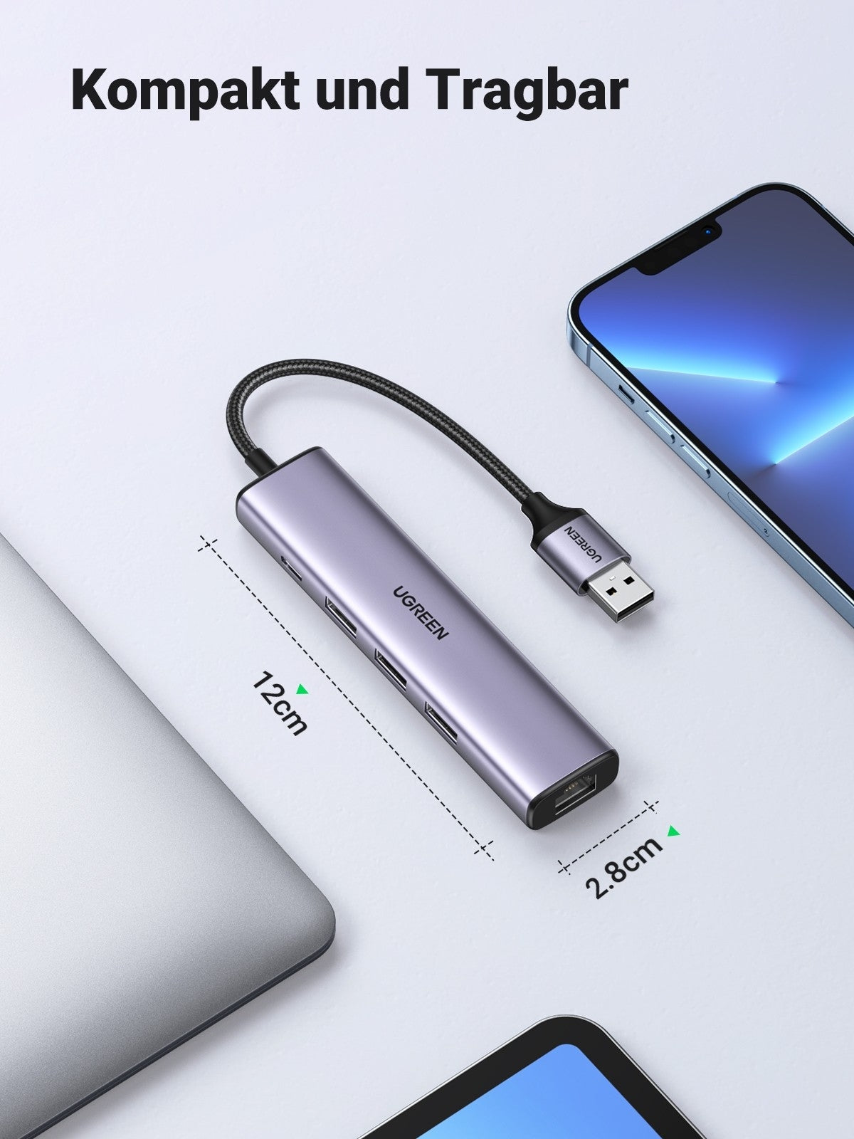 UGREEN 5-in-1 USB 3.0 Gigabit Ethernet Hub with 3 USB Ports and Type-C Power Supply