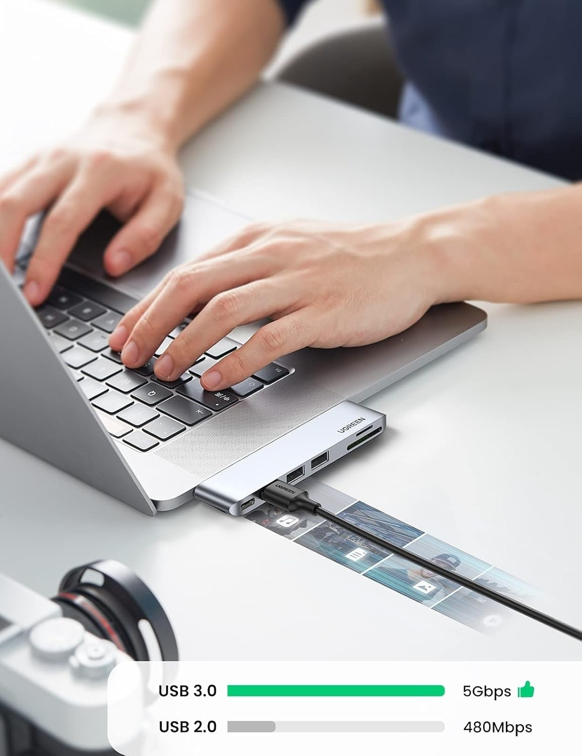 UGREEN 60560 Aluminum USB-C Hub for MacBook with 3 USB 3.0 Ports and 100W Power Delivery