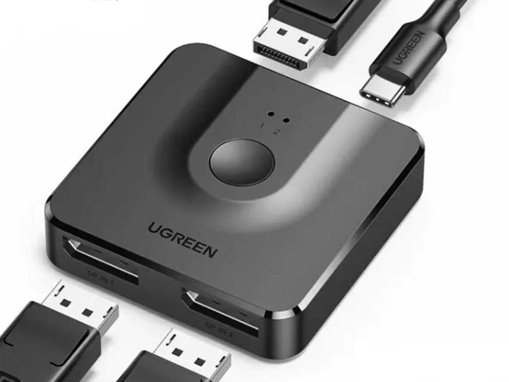 UGREEN 60622 Dual Input DisplayPort 1.2 Switch with USB-C Power Supply