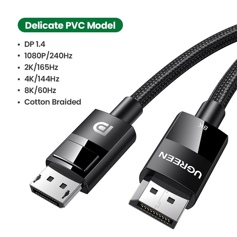 UGREEN 8K DisplayPort 1.4 Male to Male Braided Cable - 5M, VESA Certified