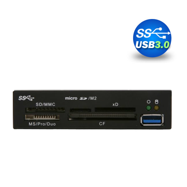 3.5 USB 3.0 All in One Internal Card Reader Full Long Metal with Front USB Black