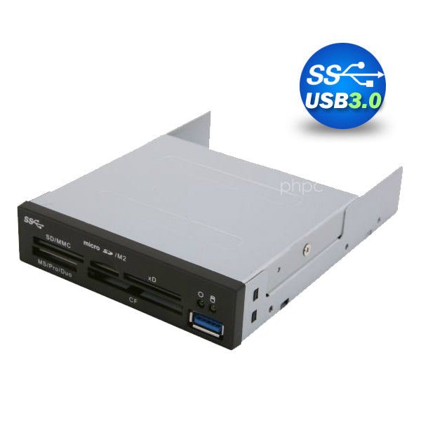 3.5 USB 3.0 All in One Internal Card Reader Full Long Metal with Front USB Black