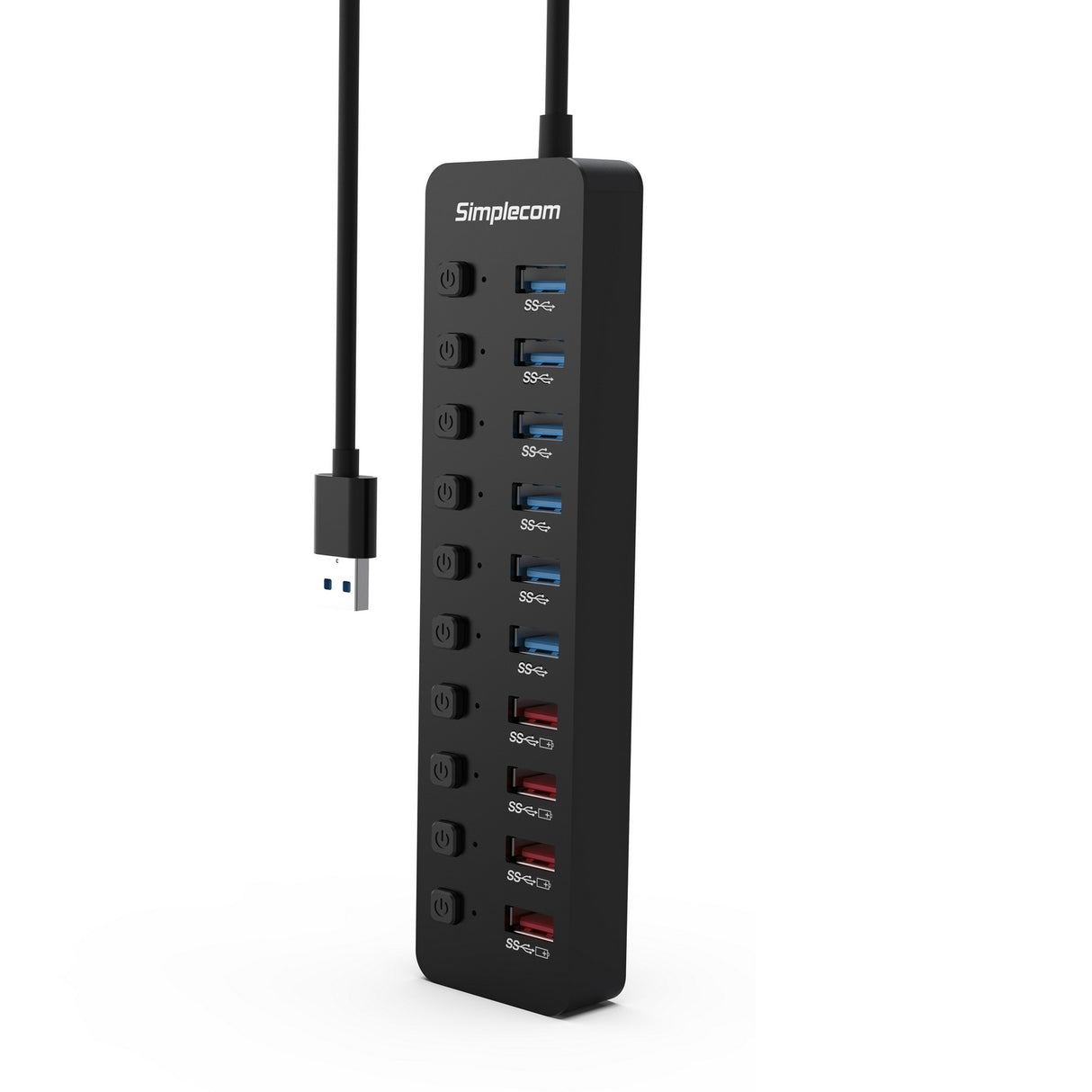 48W 10-Port USB 3.0 Hub & Charger with Individual Power Switches and Fast Charging Support