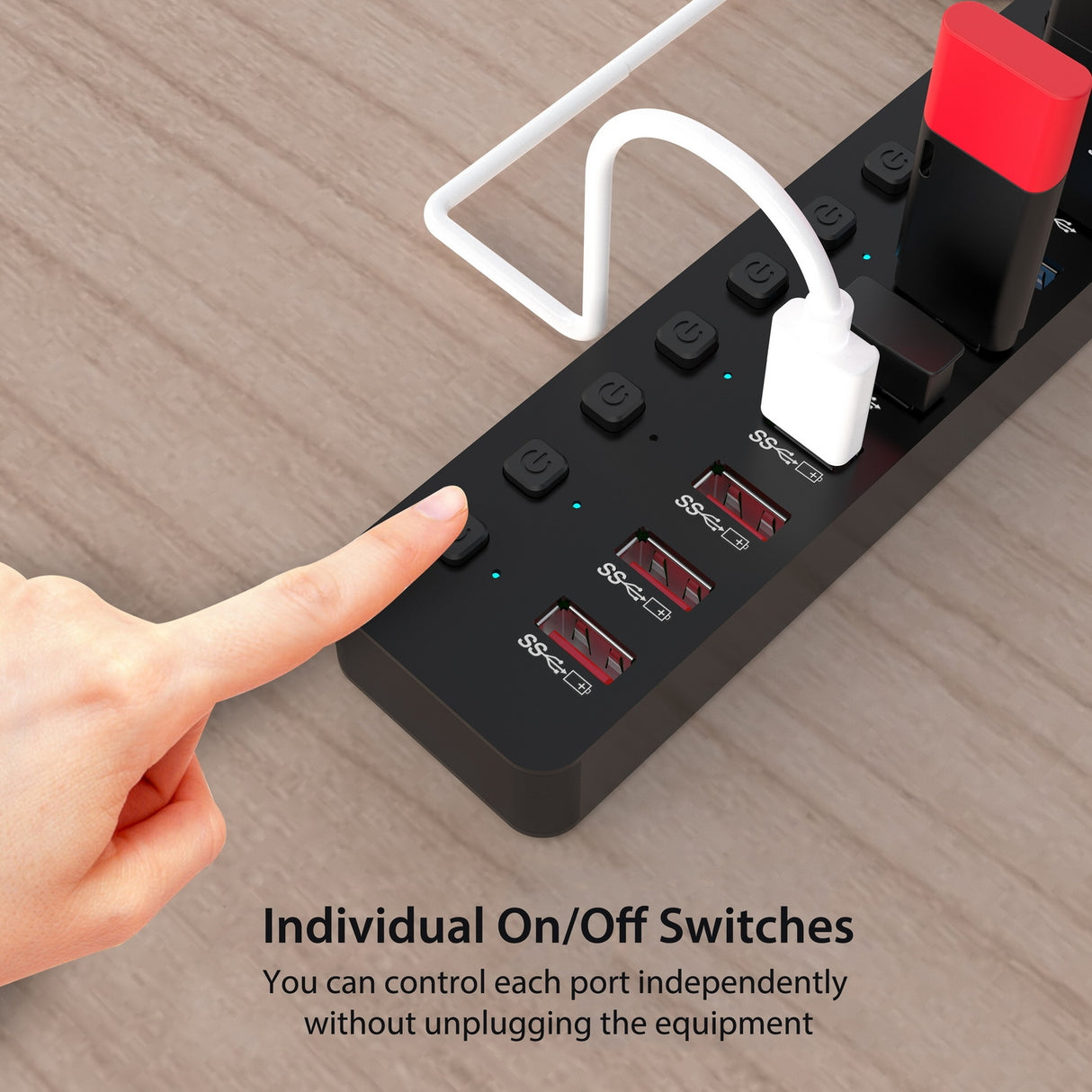 48W 10-Port USB 3.0 Hub & Charger with Individual Power Switches and Fast Charging Support