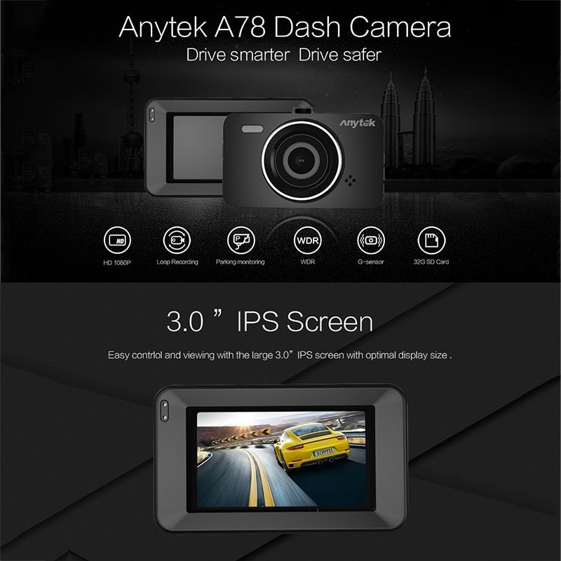 Anytek A78 Full HD 1080P Dash Camera with 170? Wide Angle and 24/7 Parking Surveillance