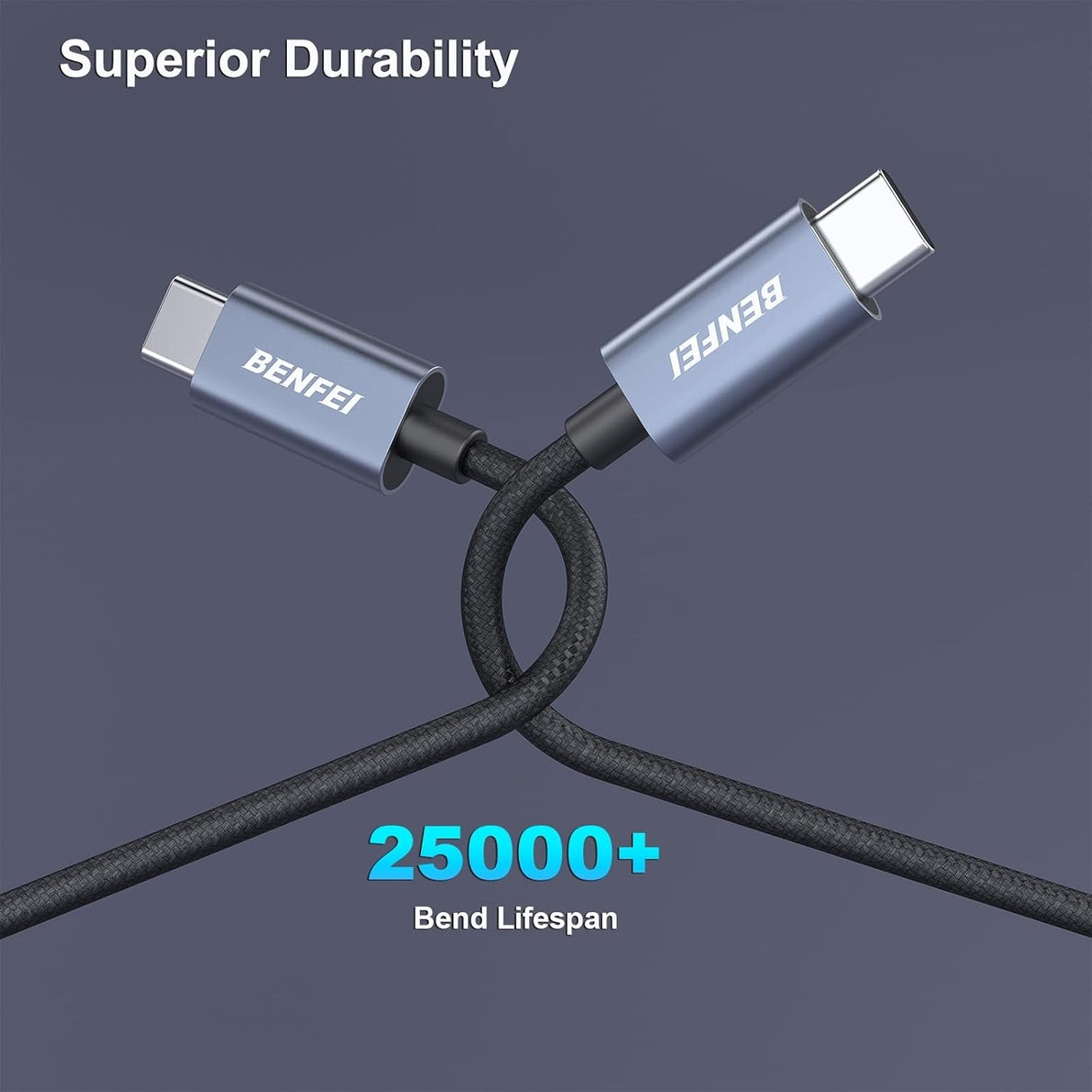 BENFEI 351SL-6F 100W USB-C to USB-C Fast Charging Cable Aluminum Shell Tangle-Free Silicone