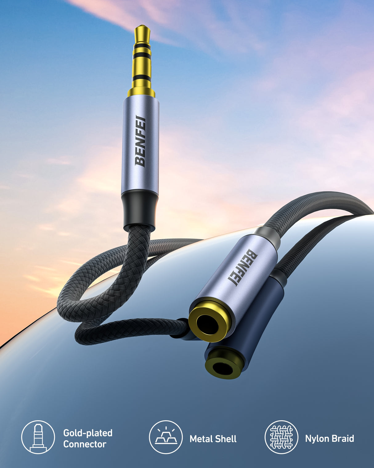 BENFEI 421GY 10M 3.5mm Male to Female AUX Extension Cable, TRRS 4-Pole Stereo Audio Jack Cord for Headphones, Microphone, Smartphones, PC, Laptop, Speakers