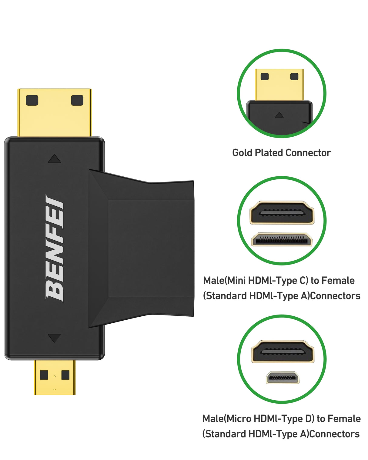 BENFEI 434BK Micro HDMI + Mini HDMI male to HDMI female Adapter