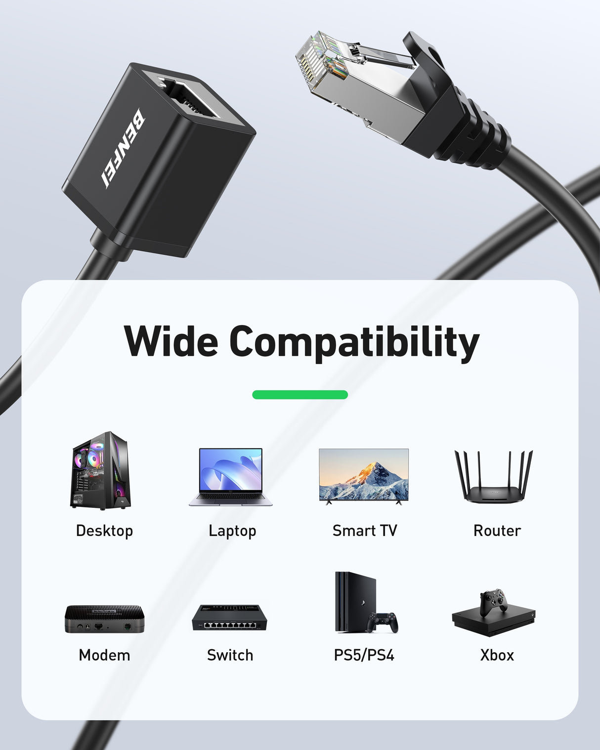 BENFEI 435BK-2M RJ45 Extension Male/Female Patch cords Cat6 1000Mbps 2M