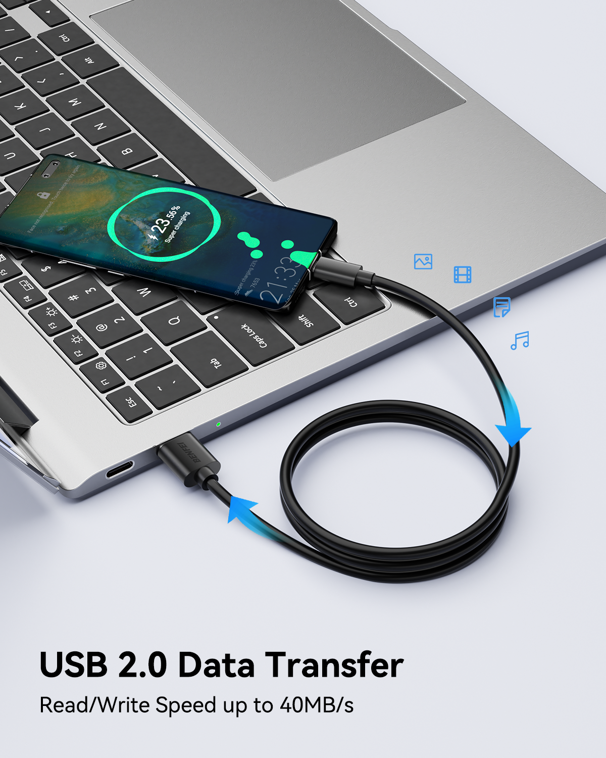 BENFEI 436BK-1M USB 2.0 Male to Micro USB Data Cable 1M