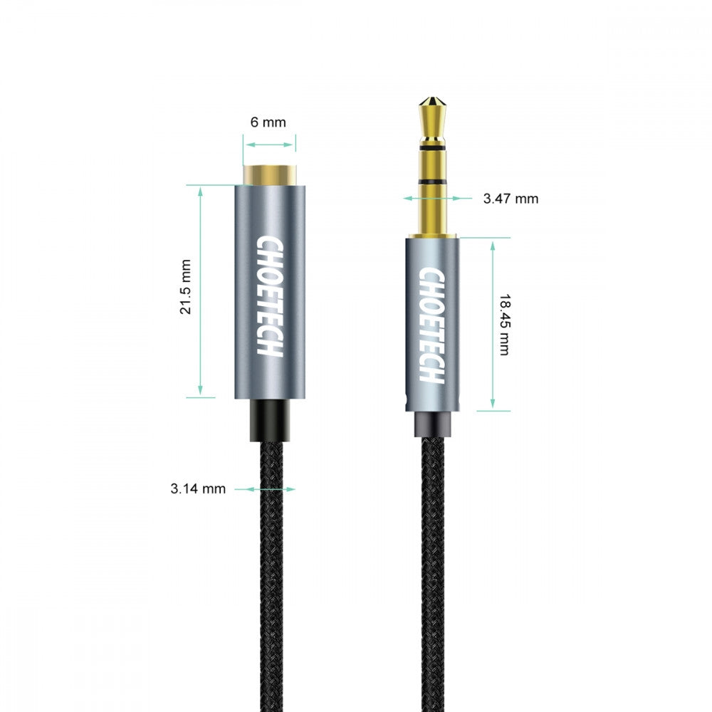 CHOETECH 2M 3.5mm Stereo Audio Extension Cable for Headphones and Devices
