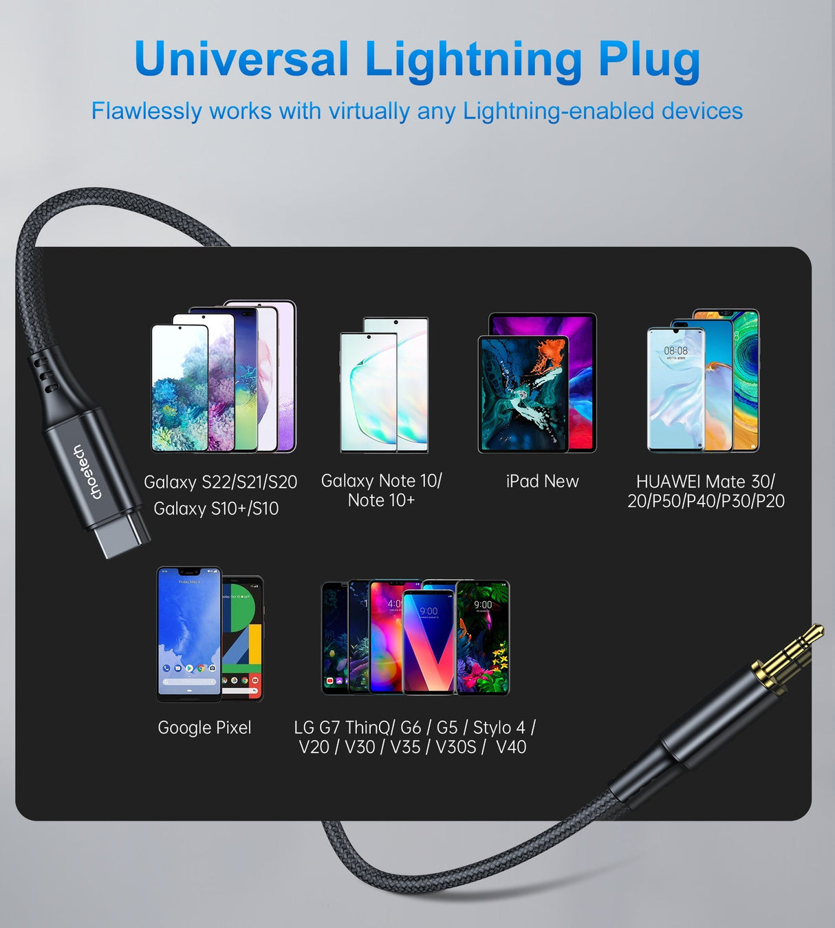 CHOETECH Premium Type-C to 3.5mm Audio Cable - 1M Length with DAC Chip