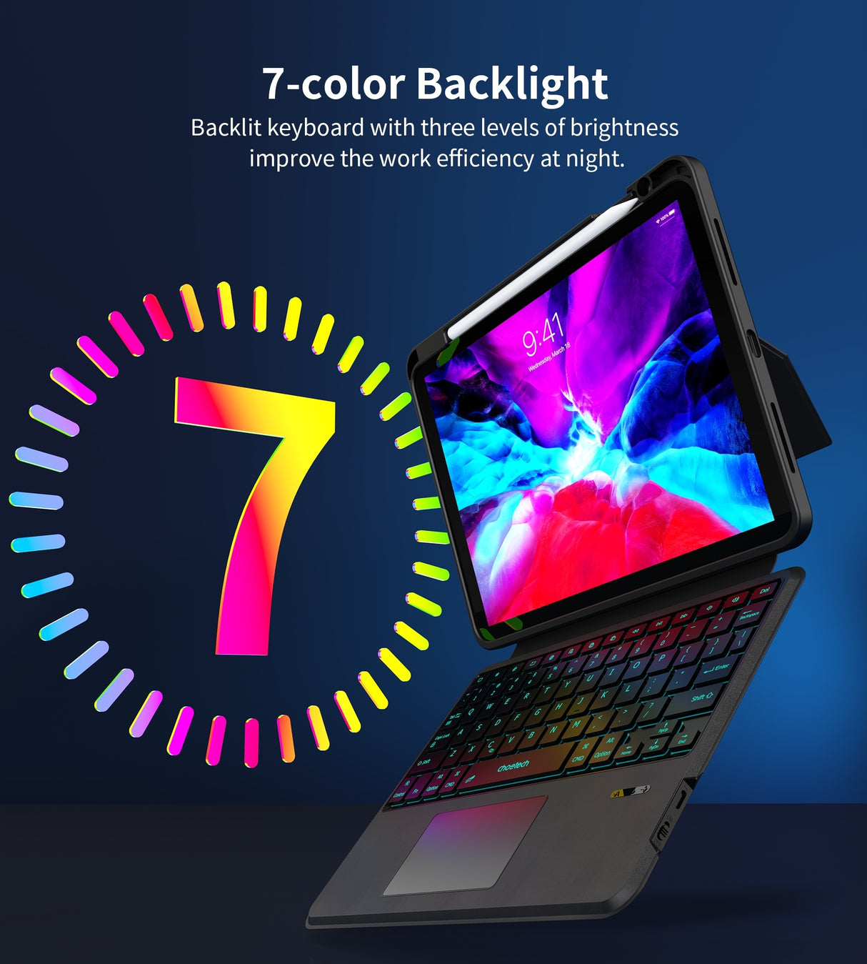 CHOETECH BH-018 Backlit Wireless Keyboard with Touchpad for iPad Pro 11 (Black)