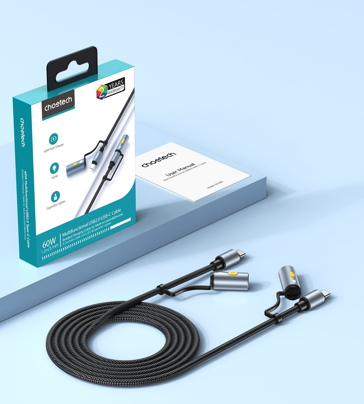 CHOETECH CC1001 Smart PD60W 4-in-1 USB C to C cable 1.2M