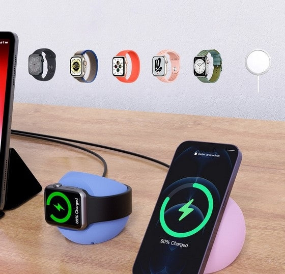 CHOETECH H050-PK Dual Magnetic Charger Stand for iPhone 12/13/14/15 Series & iWatch (Pink)