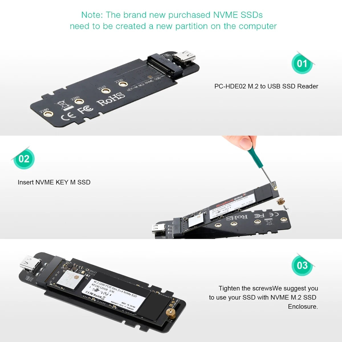 CHOETECH M.2 to USB 3.1 Gen 2 SSD Enclosure for PCI-E NVMe Drives (M-Key Only)