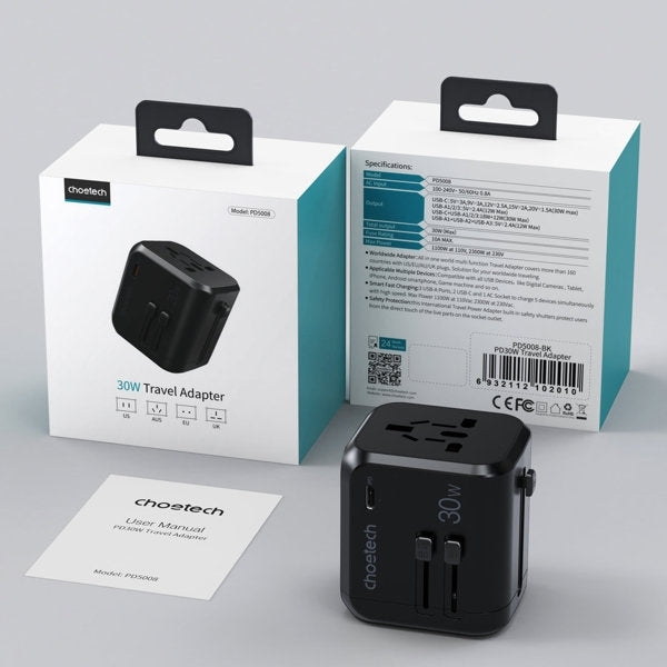 CHOETECH 30W GaN Fast Charger with Universal Travel Adapters