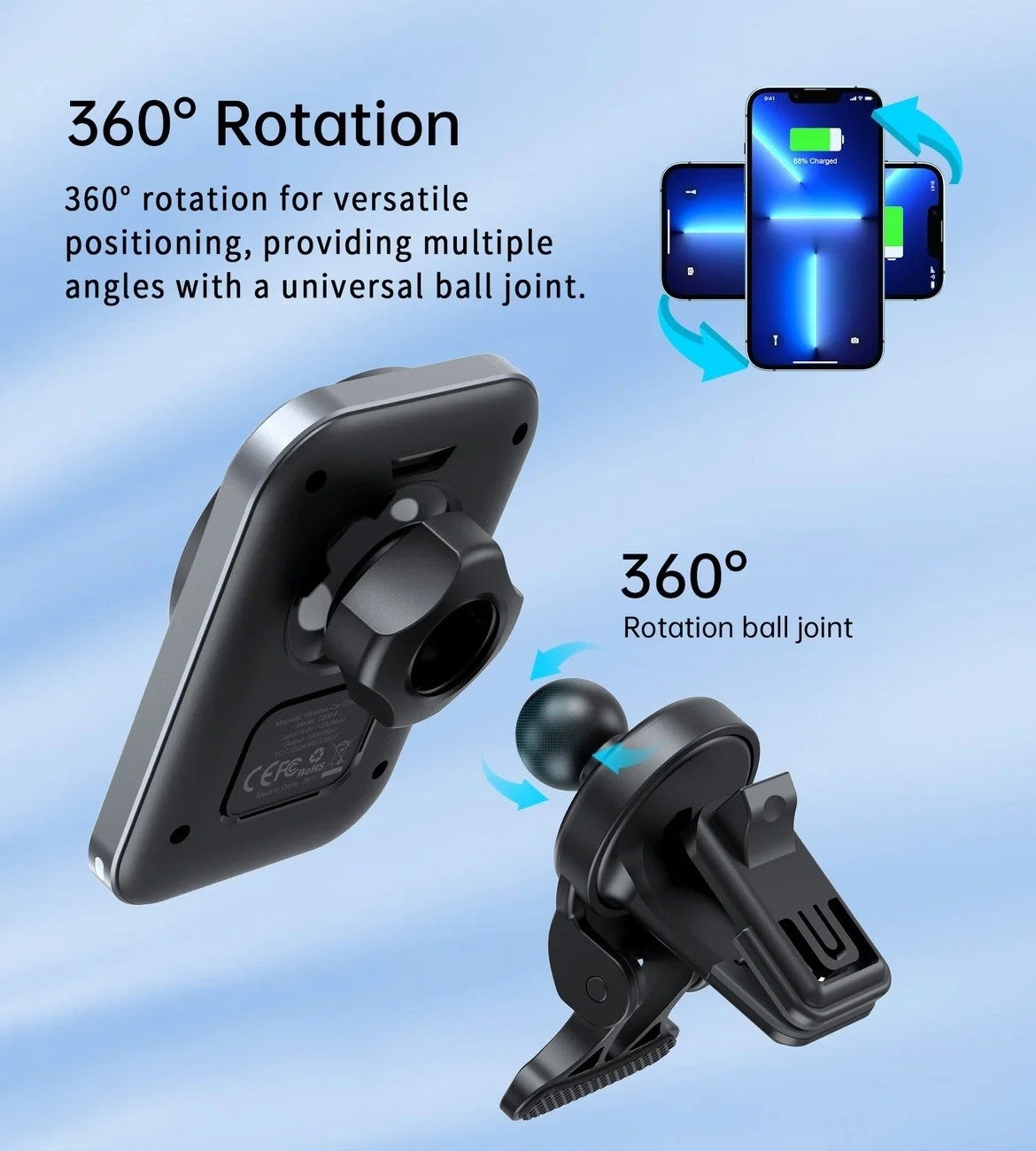 CHOETECH T206-F 15W Magnetic Car Mount Charger with 360-Degree Rotation