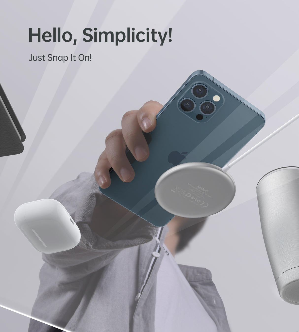 CHOETECH 15W Magnetic Wireless Charger with 3.3ft USB-C Cable (White)