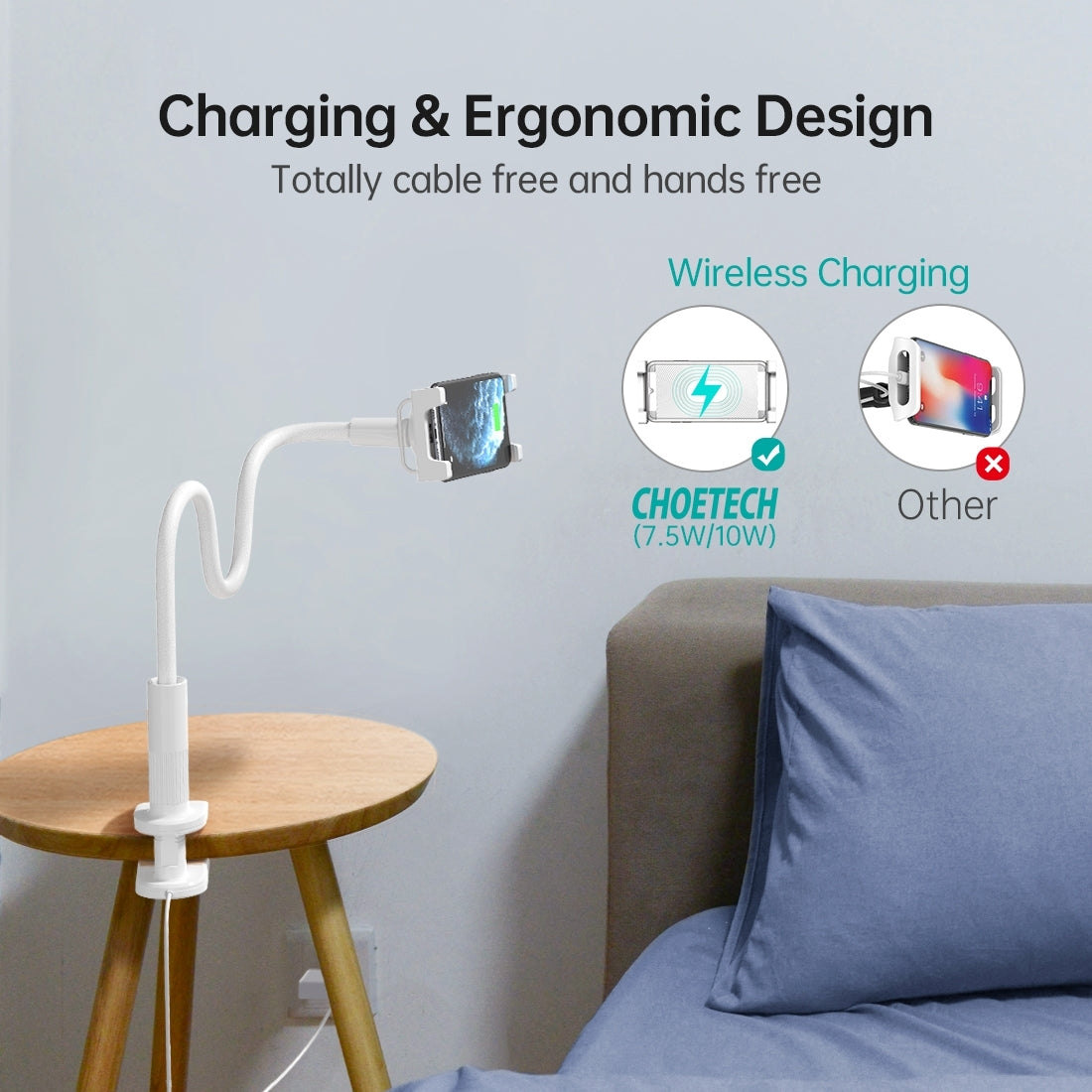 Choetech T584-F 15W Fast Wireless Charging Phone Holder & Stand for 4-7 Inch Devices