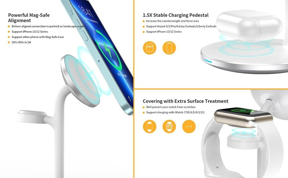 3-in-1 Magnetic Wireless Charging Dock for iPhone, Apple Watch, and AirPods