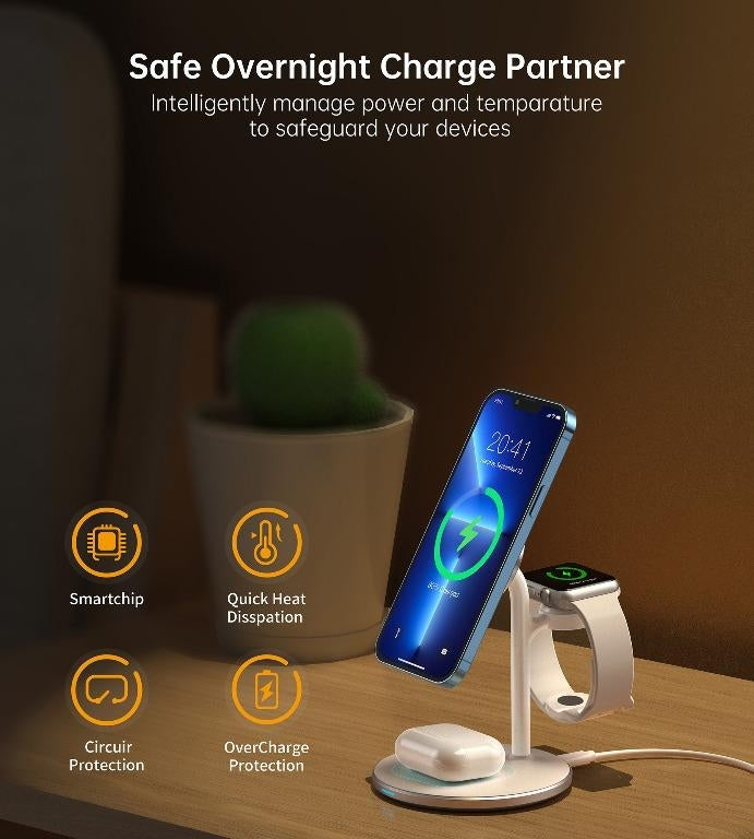 3-in-1 Magnetic Wireless Charging Dock for iPhone, Apple Watch, and AirPods